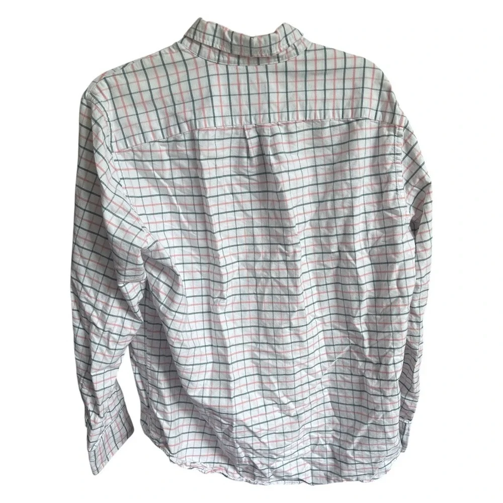J. Crew‎ Slim Fit Flex Oxford Shirt White W Pink Green Windowpane Plaid L